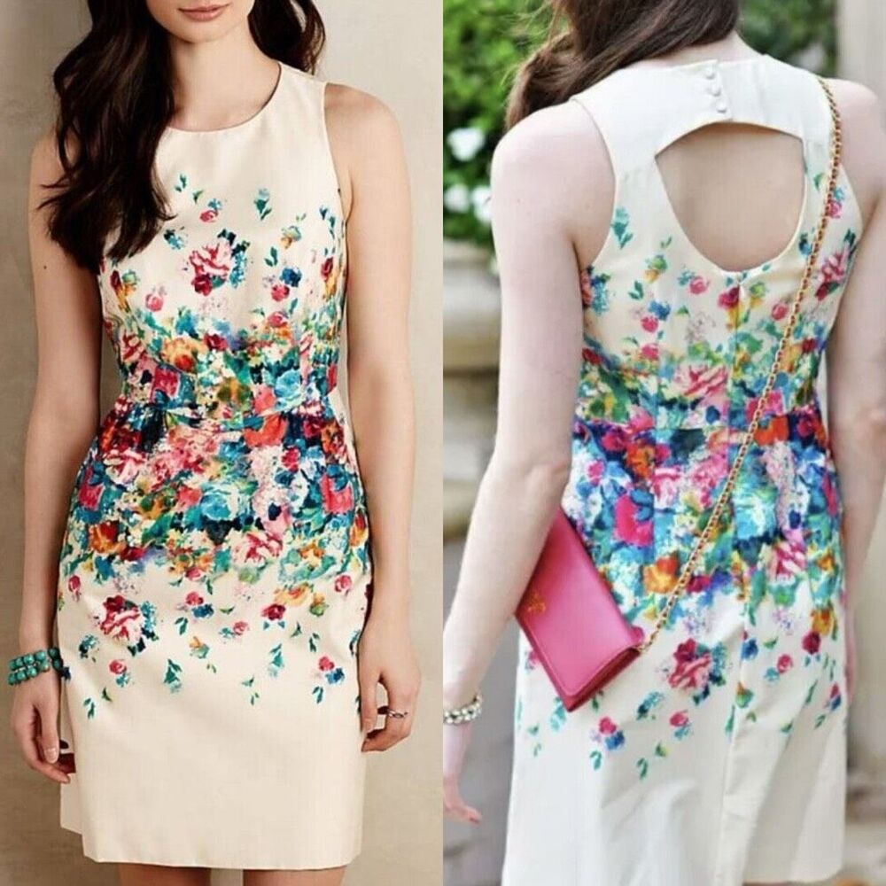 Maeve Cream Sheath Dress Halter Neckline Wedding Guest